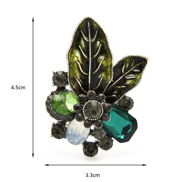 Golden Leaf Crystal Brooch – Champagne Rhinestone Statement Pin - Picture 5 of 8